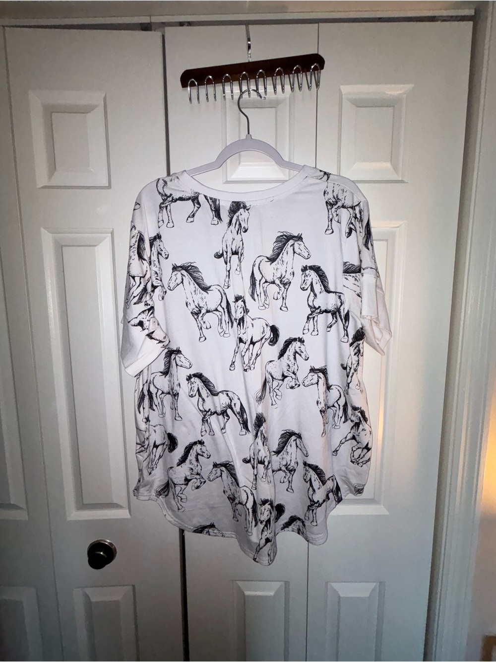 Jane and Delancey White Tee with Black Horse Print